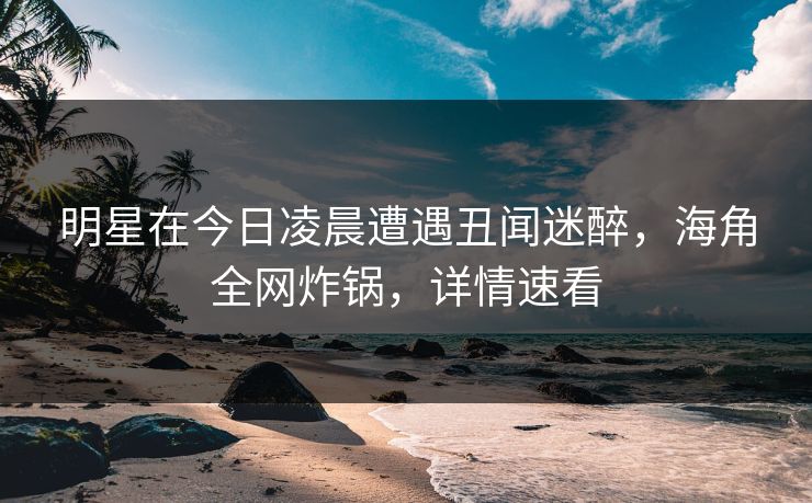 明星在今日凌晨遭遇丑闻迷醉，海角全网炸锅，详情速看