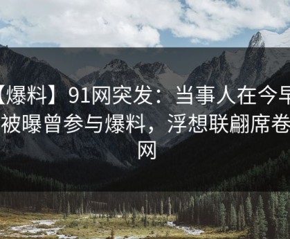 【爆料】91网突发：当事人在今早时分被曝曾参与爆料，浮想联翩席卷全网