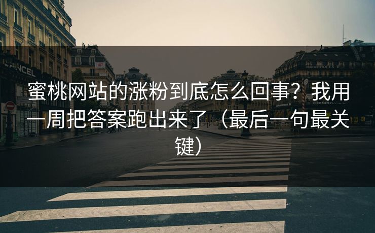 蜜桃网站的涨粉到底怎么回事?我用一周把答案跑出来了(最后一句最关键) 蜜桃网站的涨粉到底怎么回事?我用一周把答案跑出来了(最后一句最关键)